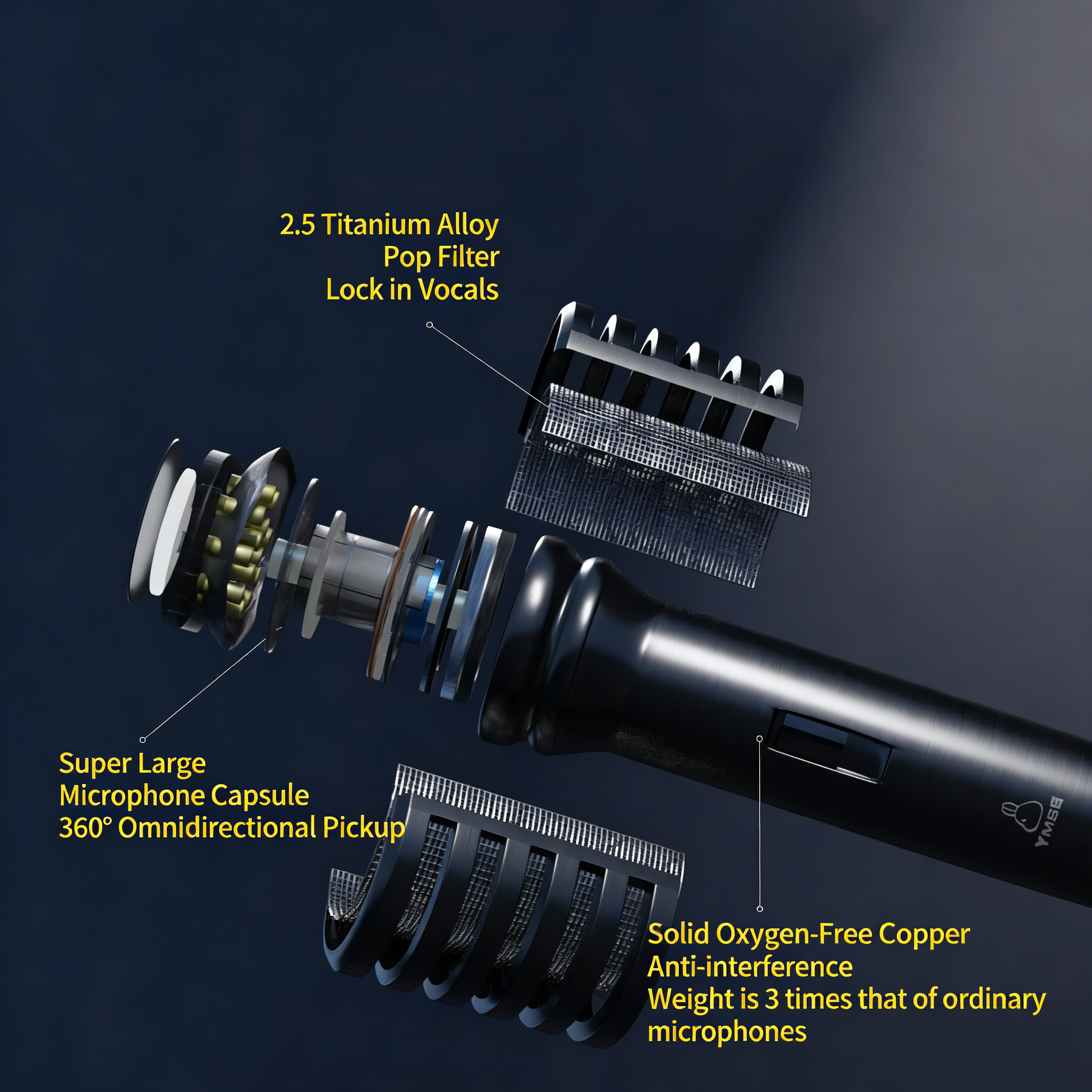 YM60 Professional Wired Dynamic Microphone | Titanium Steel Body, Anti-Feedback for KTV, Stage & Home Karaoke