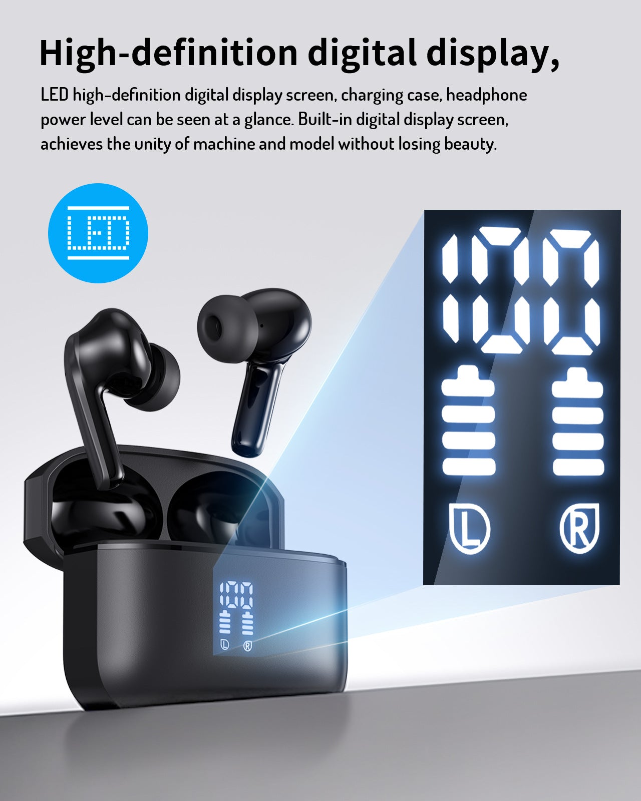 YM27 Wireless TWS Bluetooth 5.3 Earbuds | Transparent HD Display, Noise Cancelling Stereo Headphones