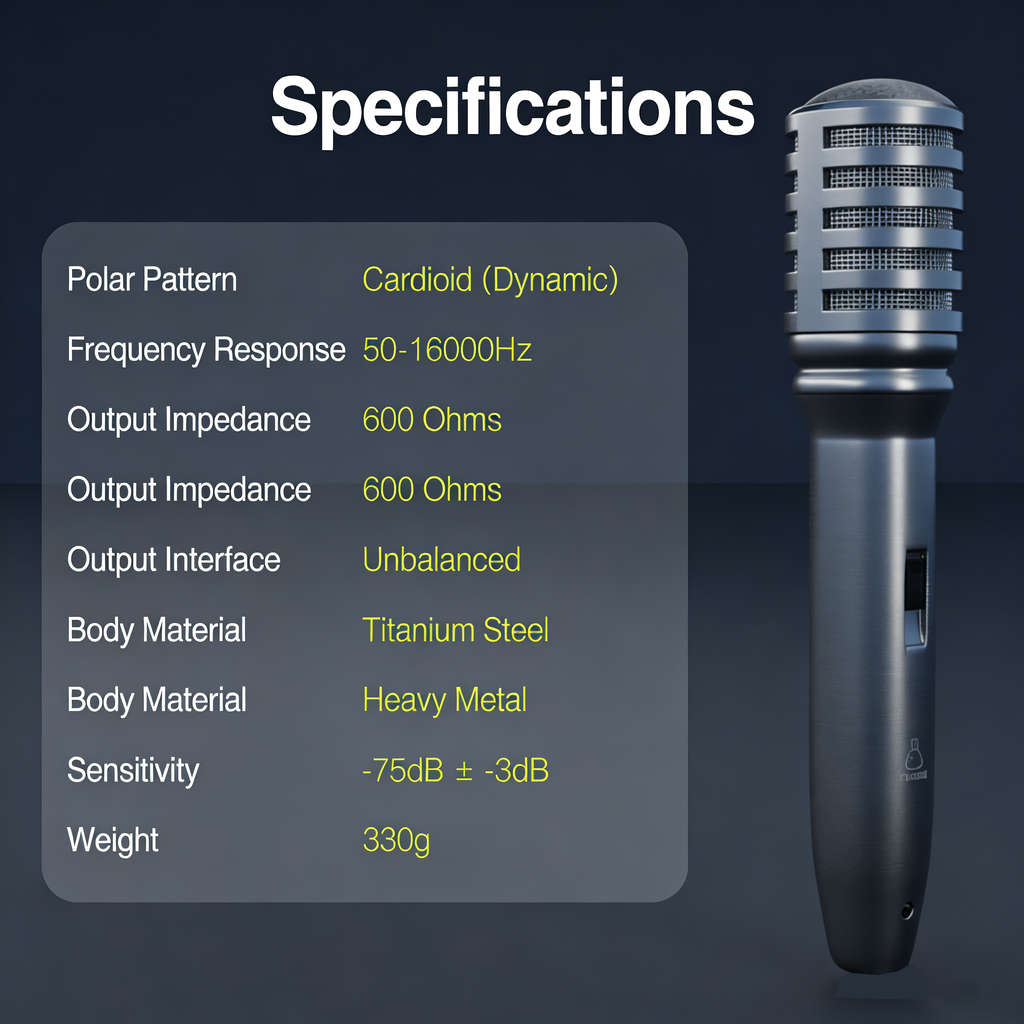 YM60 Professional Wired Dynamic Microphone | Titanium Steel Body, Anti-Feedback for KTV, Stage & Home Karaoke