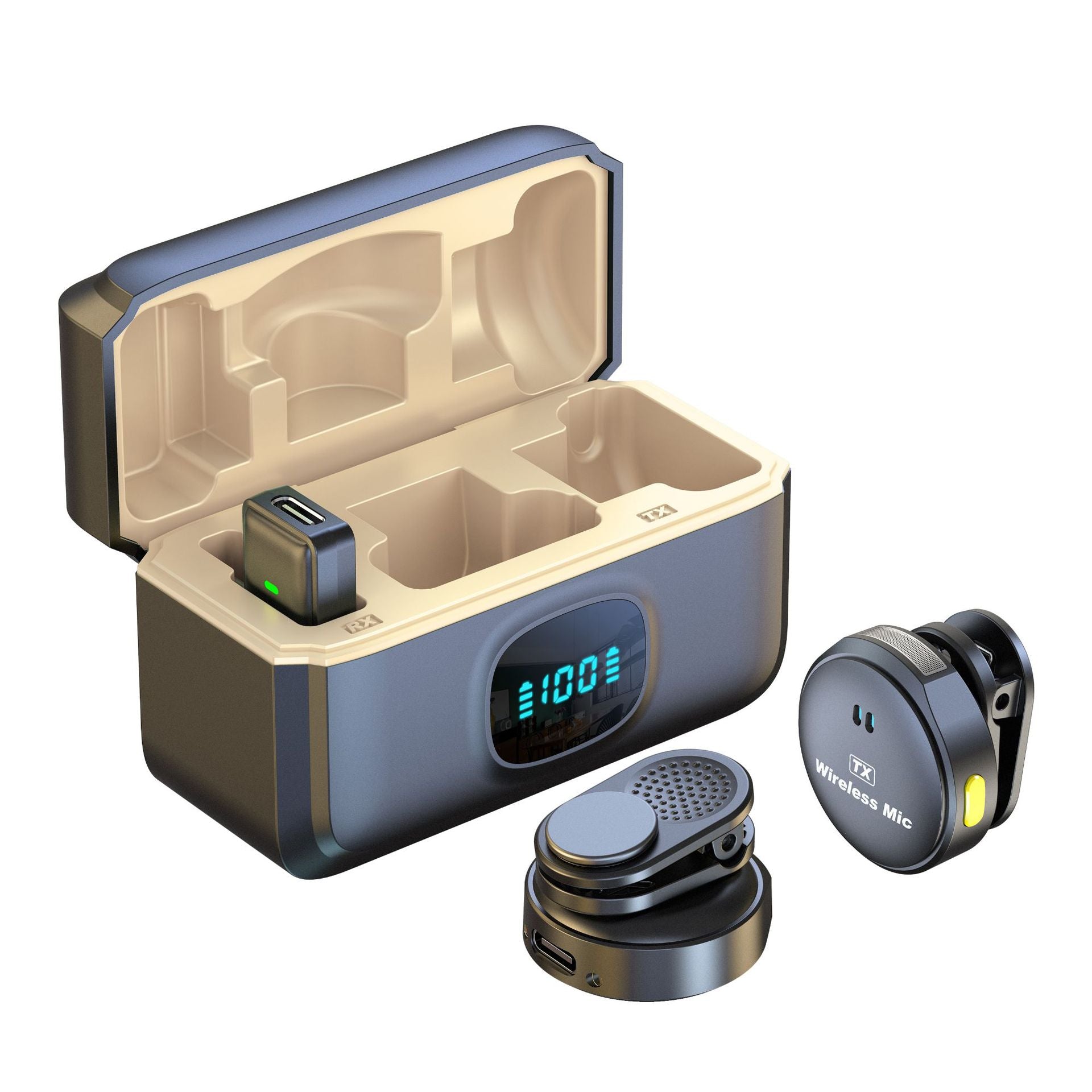 Professional True Wireless Dual Lapel Microphones - Smart Noise Cancellation & Charging Case with LED Battery Display